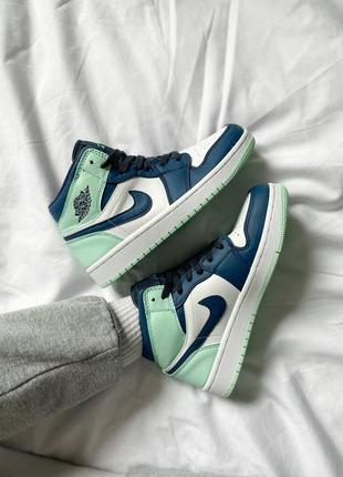 Женские высокие кожаные кроссовки nike air jordan 1 mid gs "blue mint"#найк7 фото