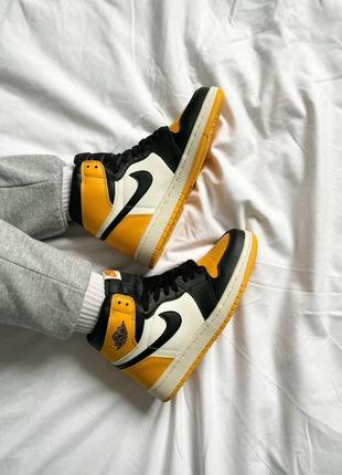 Женские высокие кожаные кроссовки nike air jordan 1 yellow/black#найк