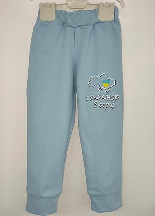 Штаны детские спортивные хлопковые турецкая двунитка с украинской символикой патриотические голубые