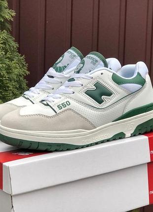 Р. 36-45  кроссовки new balance 550 бело/зеленые  ks 11414