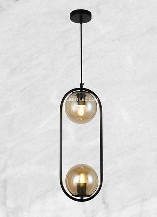 Подвесной чёрный светильник с двумя кофейными шарами 15см (916-38-2 bk+br)