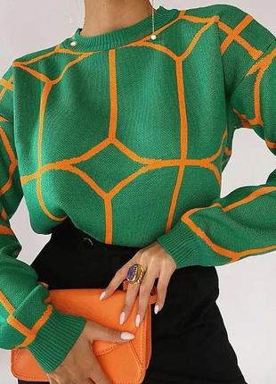 Стильный свитер, р.уни 42-46, машинная вязка, зеленый2 фото