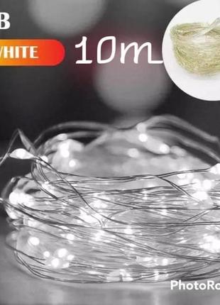 Рождественская светодиодная гирлянда с питанием от usb, длина 10м, холодный белый