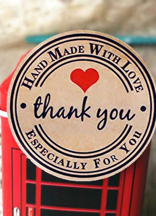 Бирка "hand made with love" red heart (100 шт)