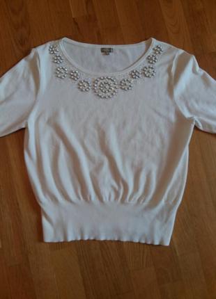 Нежная футболка блуза m&co расшита бусинками и пайетками 16 размер