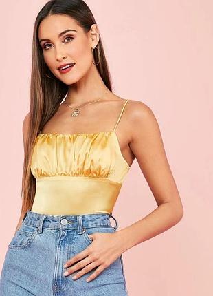 Желтый атласный топ топик трендовый шелковый 44 46 распродажа shein