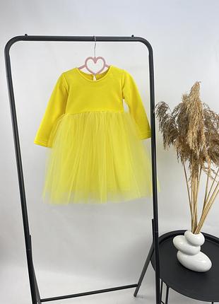 Трикотажна жовта сукня для дівчинки пишна з фатіном сукня квіточки
