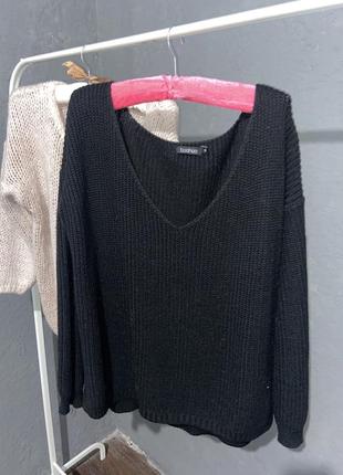 Черный вязаный свитер1 фото