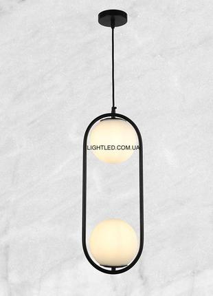 Підвісний чорний світильник з двома білими кулями 15см (916-38-2 bk+wh)