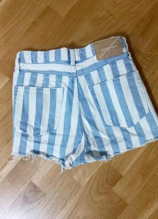 Джинсовые шорты pull&bear / джинсовые шорты белые в синюю полоску / s / шортики / шорты с высокой посадкой/ 6