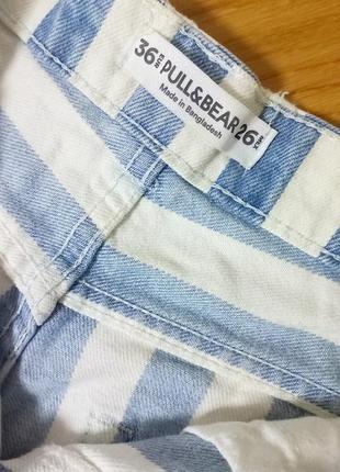 Джинсовые шорты pull&bear / джинсовые шорты белые в синюю полоску / s / шортики / шорты с высокой посадкой/4 фото