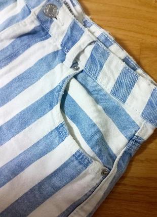 Джинсовые шорты pull&bear / джинсовые шорты белые в синюю полоску / s / шортики / шорты с высокой посадкой/3 фото