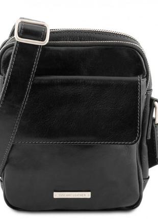 Сумка чоловіча шкіряна через плече larry tl141915 tuscany leather (чорний)