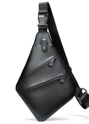 Кожаная нагрудная сумка слинг мужская черная bx7323 bexhill