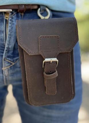 Кожана сумка- чохол на пояс коричнева tarwa rc-2090-3md3 фото