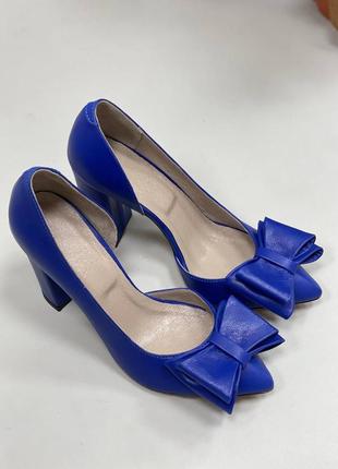 Женские шикареи туфли лодочки на каблуке 9см из натуральной кожи ярко-синего цвета( электрик)9 фото