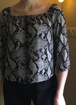 Сіра блуза з прямокутним вирізом (блузка, сорочка, футболка зі зміїним принтом)4 фото