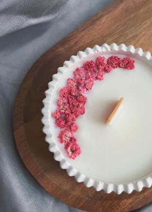 Свічка ручної роботи з рожевими квітами 💗🌺3 фото