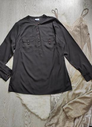 Черная длинная рубашка туника блуза воротник стойка карманами стрейч батал next1 фото
