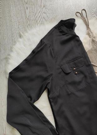Черная длинная рубашка туника блуза воротник стойка карманами стрейч батал next8 фото