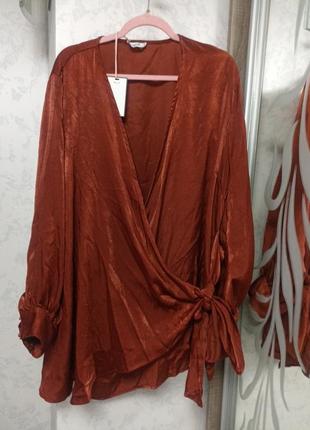 Однотонная туника-блузка с v-образным вырезом и длинными рукавами5 фото