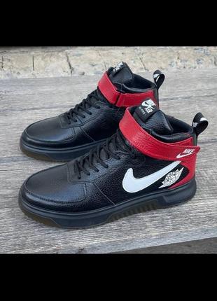 Чоловічі шкіряні зимові кросівки nike, зимові шкіряні черевики, мужские зимние кожаные ботинки, зимние кожаные кеды