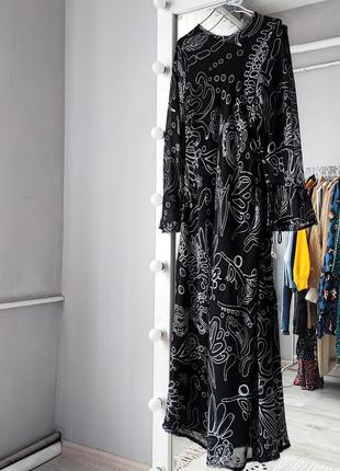 Чорна сукня в абстрактний малюнок з плетінням на спинці h&m2 фото