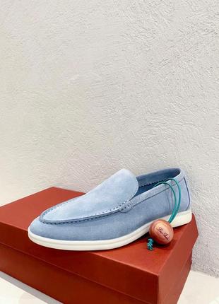 Женские короткие голубые замшевые лоферы loro piana summer walk лоро пиана с логотипом lp пиано4 фото