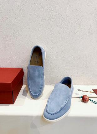 Женские короткие голубые замшевые лоферы loro piana summer walk лоро пиана с логотипом lp пиано5 фото