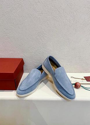 Женские короткие голубые замшевые лоферы loro piana summer walk лоро пиана с логотипом lp пиано2 фото
