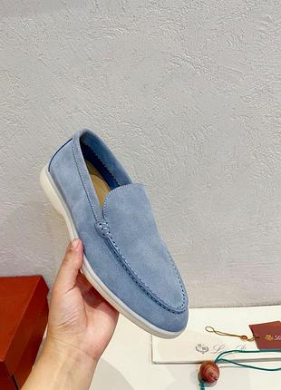 Женские короткие голубые замшевые лоферы loro piana summer walk лоро пиана с логотипом lp пиано6 фото