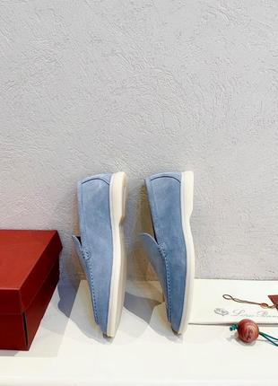 Женские короткие голубые замшевые лоферы loro piana summer walk лоро пиана с логотипом lp пиано8 фото