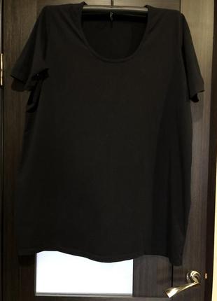 Черная длинная футболка 54-60 размер хлопка