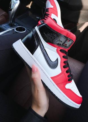 Женские высокие кожаные кроссовки nike air jordan 1 retro high#найк