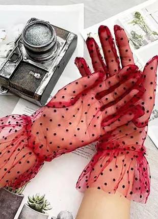 Рукавички перчатки червоні високі фатин фатинові стильеі модні нові