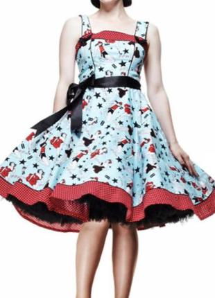 Бирюзовое платье дикси с принтом hell bunny 50-х годов пин-ап1 фото