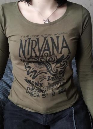 Кофта лонгслив в стиле y2k с ручной росписью nirvana