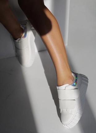 Білі кросівки кеди кріпери на платформі на високій підошві на липучках2 фото