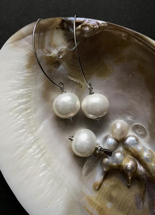 Сережки з перлин майорка (shell pearls)7 фото