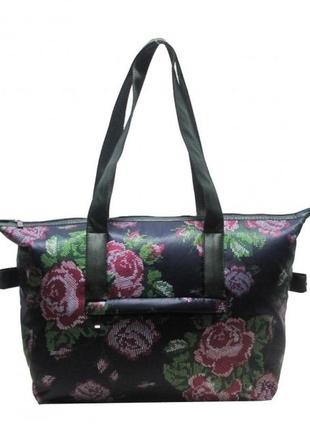 Жіноча сумка текстильна з принтом троянди2 фото