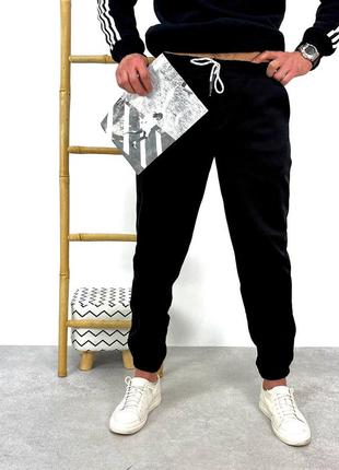 Мужские спортивные штаны джогеры черные бежевые теплые на флисе утепленные