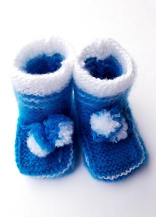 Вязаные пинетки носки для малышей 35855 8см(р) синие зеленые, голубые, красные, белые5 фото