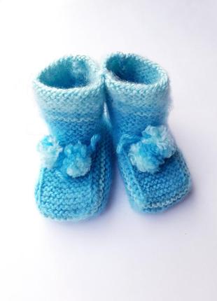 Вязаные пинетки носки для малышей 35855 8см(р) синие зеленые, голубые, красные, белые1 фото