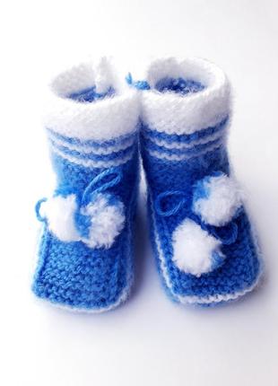 Вязаные пинетки носки для малышей 35855 8см(р) синие зеленые, голубые, красные, белые2 фото