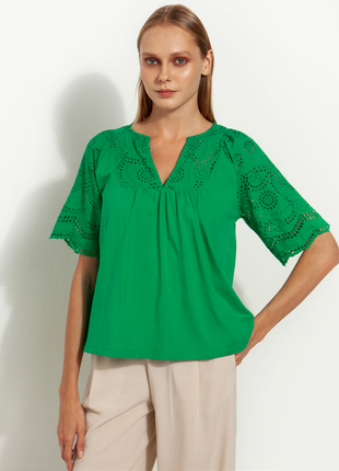 Блуза изумрудного цвета marinа v, франция1 фото