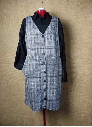 Трикотажна сукня сарафан в клітинку великий розмір