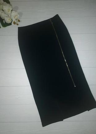 Черная шерстяная юбка-карандаш с молнией сбоку р.444 фото