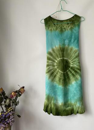 Tie-dye оверсайз платье летнее короткое мини зеленое голубое one size