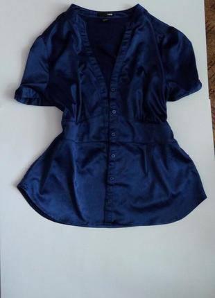 Сорочка нарядна блузка синя атласна 50 52 розмір топ цибулю знижка sale h&m