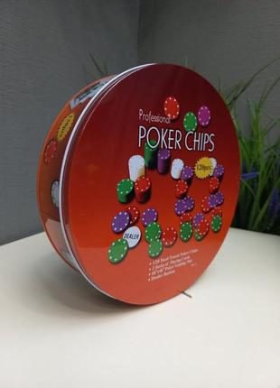 Покерный набор на 120 фишек с номиналом в круглой металлической упаковке4 фото